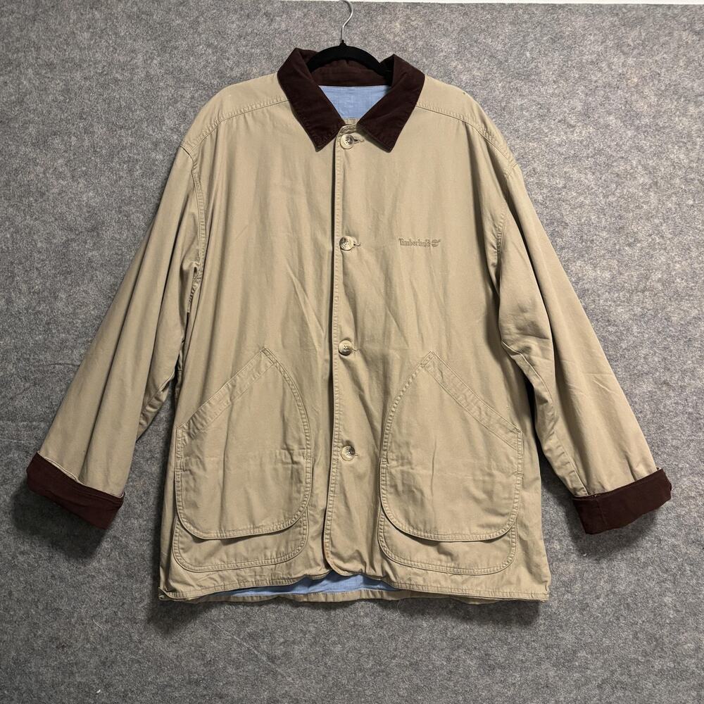 Timberland Jacket Mens XL Tan Chore Barn Coat Lined Corduroy Collar 90s Vintage